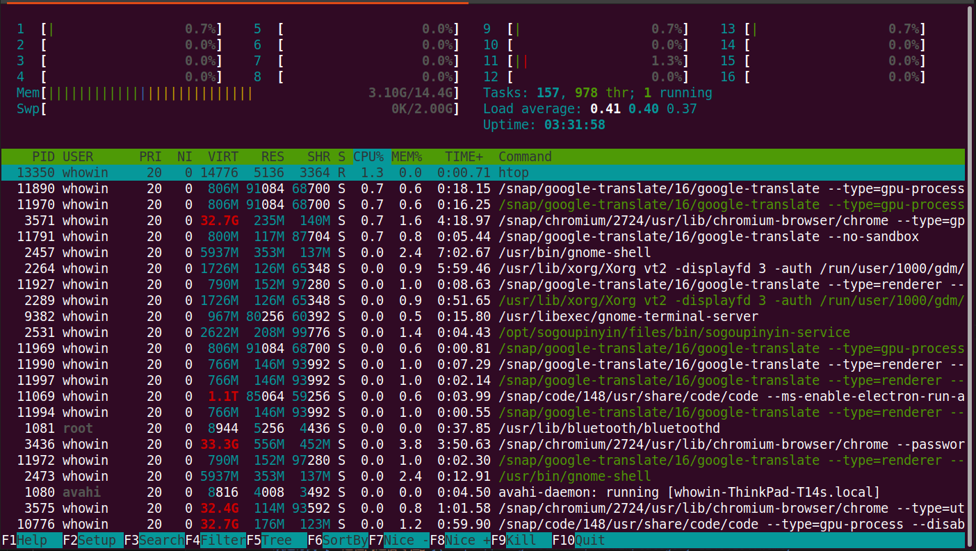 Screenshot of htop