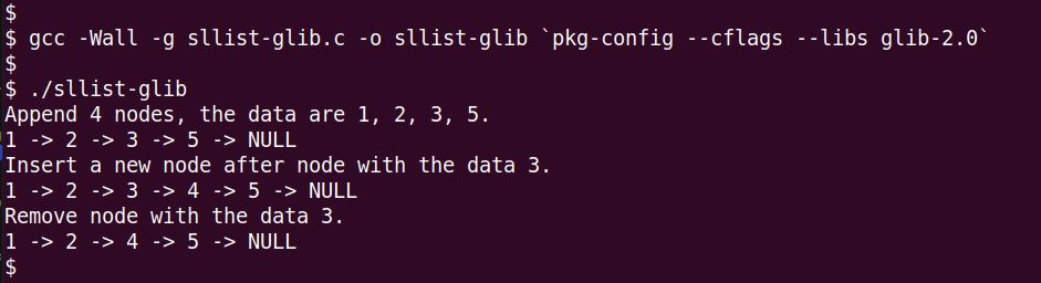 screenshot of sllist-glib