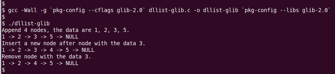 screenshot of dllist-glib