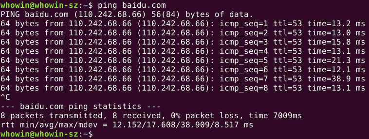 screetshot of ping statistics