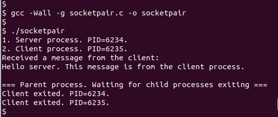 screenshot of running socketpair