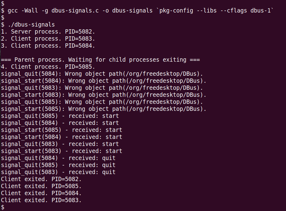 Screenshot of running dbus-signals
